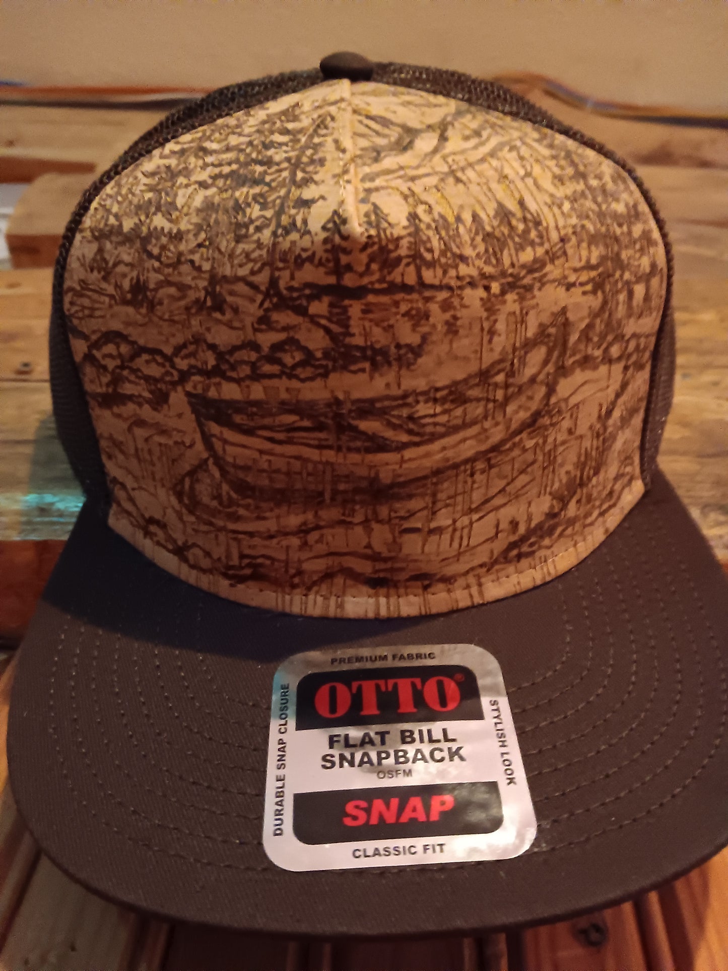 Canoe Mountain Scene-Burned Cork Trucker Hat