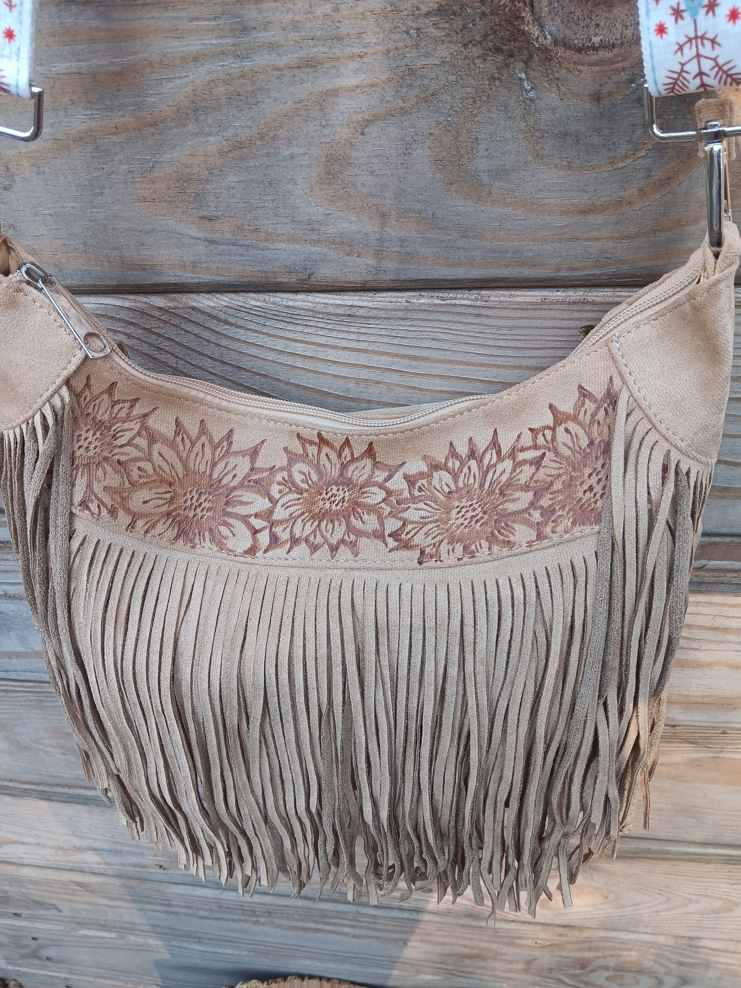 Hand-Burned Fringe Hobo Bag