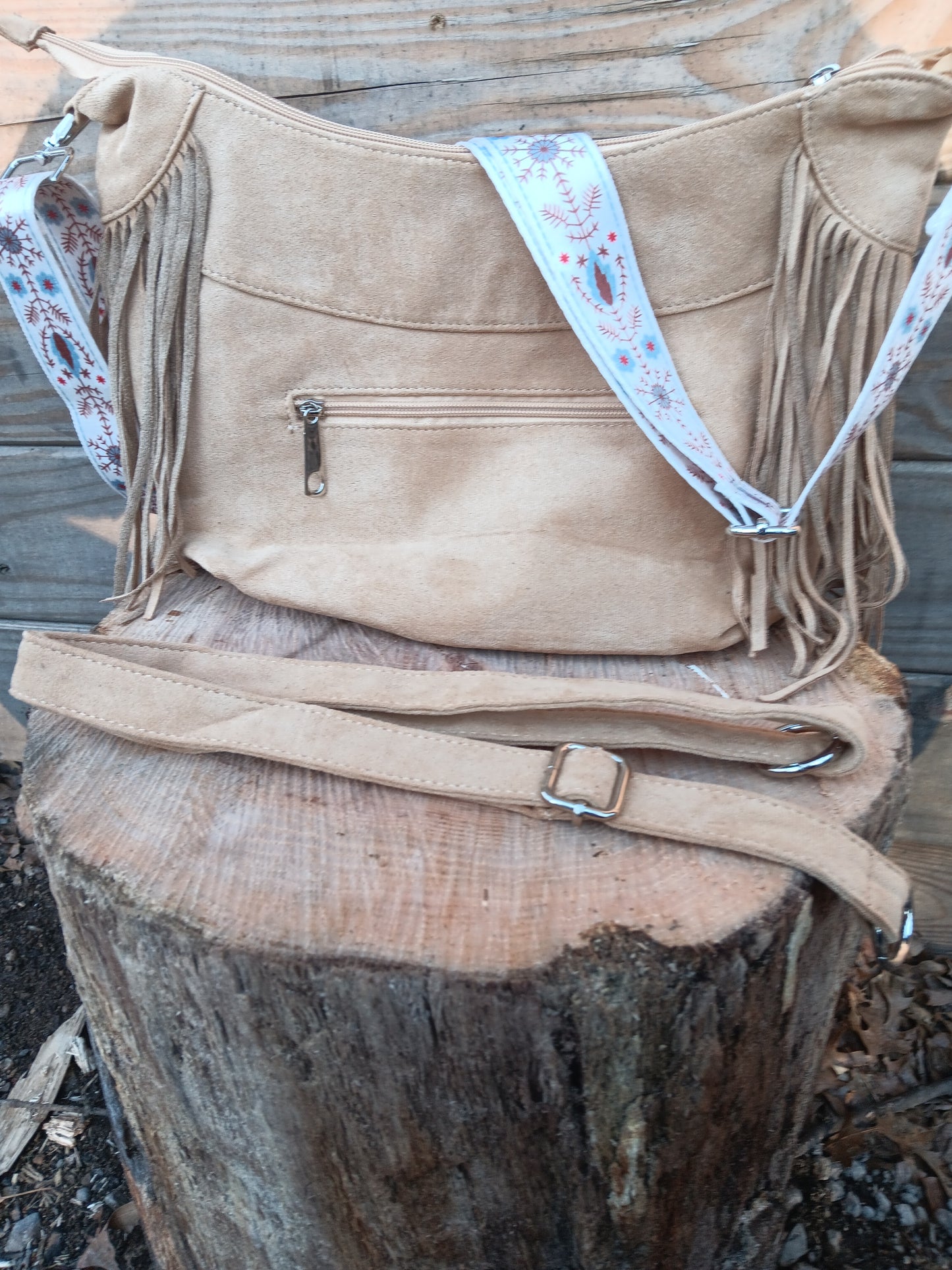 Hand-Burned Fringe Hobo Bag