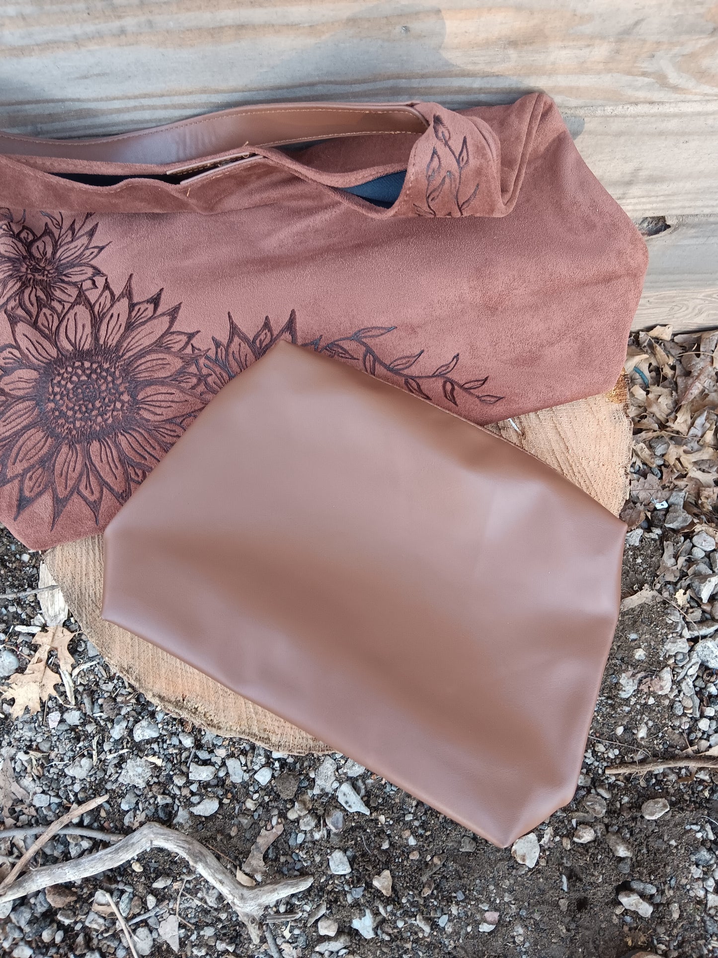 Hand-Burned Vegan Suede Tote bag