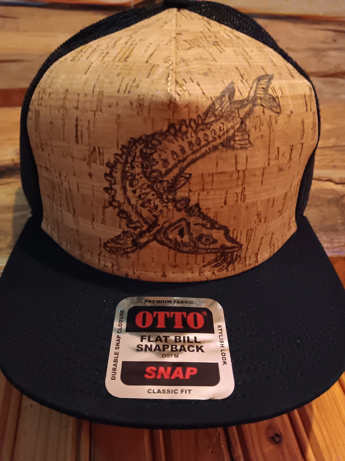 Sturgeon-Burned Cork Trucker hat