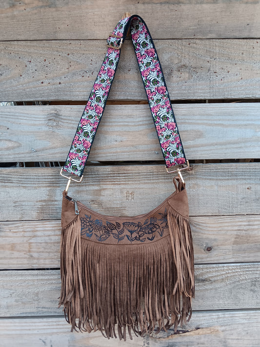 Hand-Burned Fringe Hobo Bag