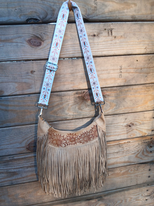 Hand-Burned Fringe Hobo Bag