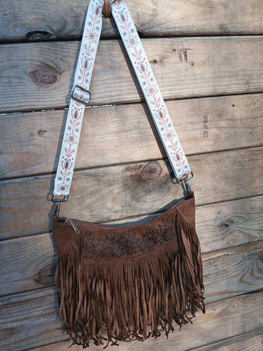 Hand-Burned Fringe Hobo Bag
